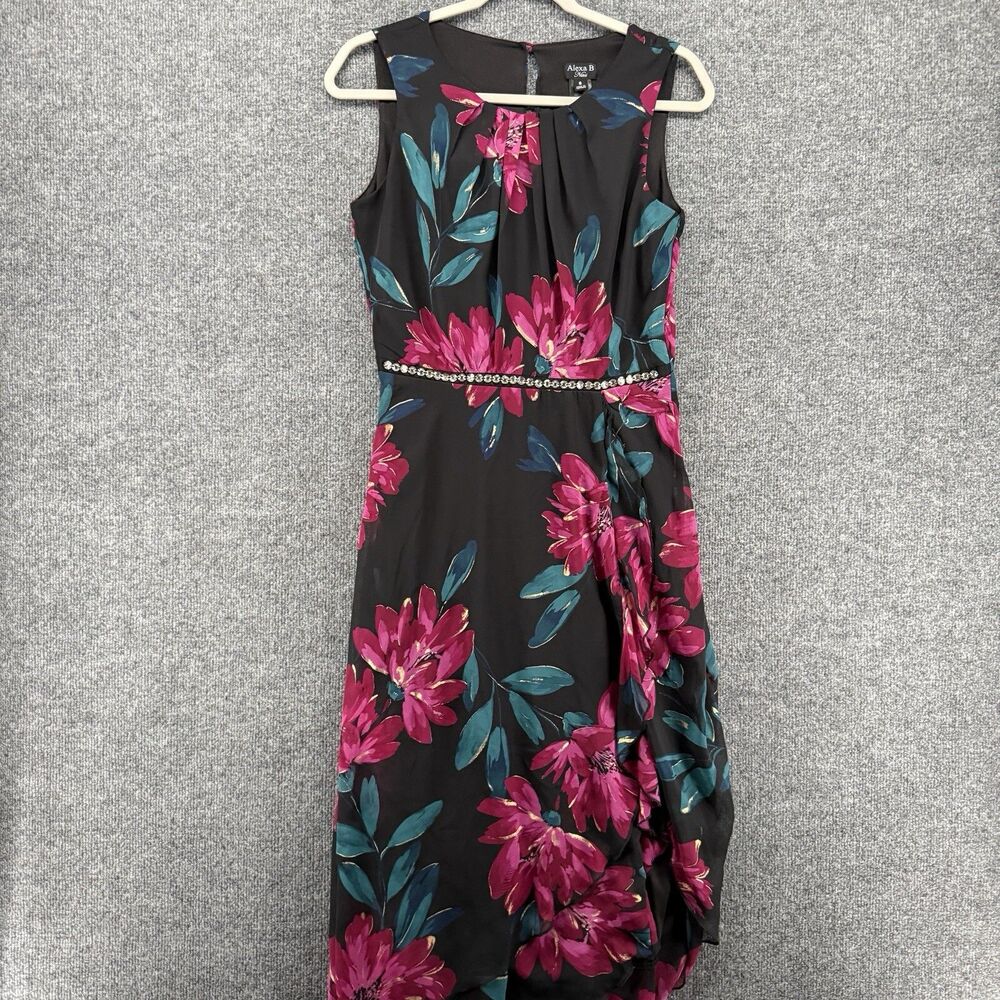 Alexa B Nites Dress Womens 8 Black Floral‎ Whimsical Cocktail Evening Feminine